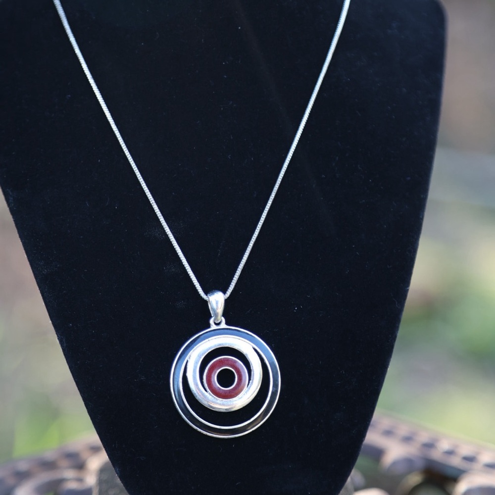 Kenneth Cole Silver Tone Necklace with Red Accent Pendant - Picture 2 of 4